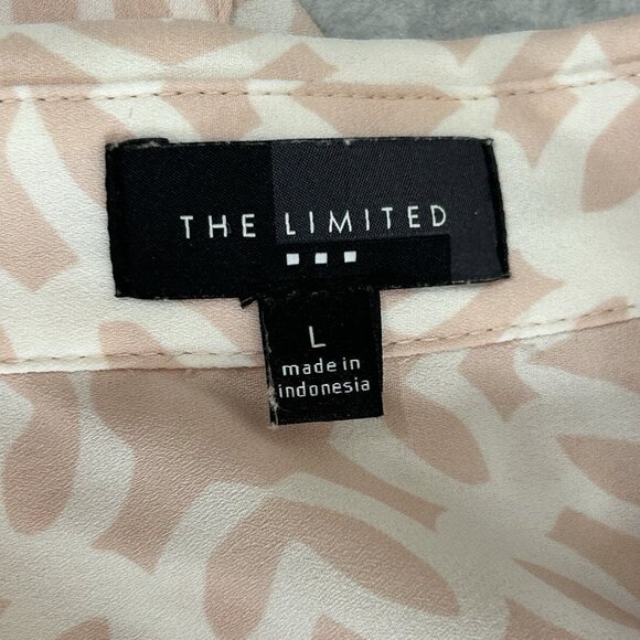THE LIMITED LS Blouse Geometric Pink White Roll Tab Tunic Top Collared Sz L - Picture 3 of 9